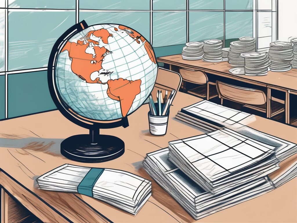 A classroom with a globe