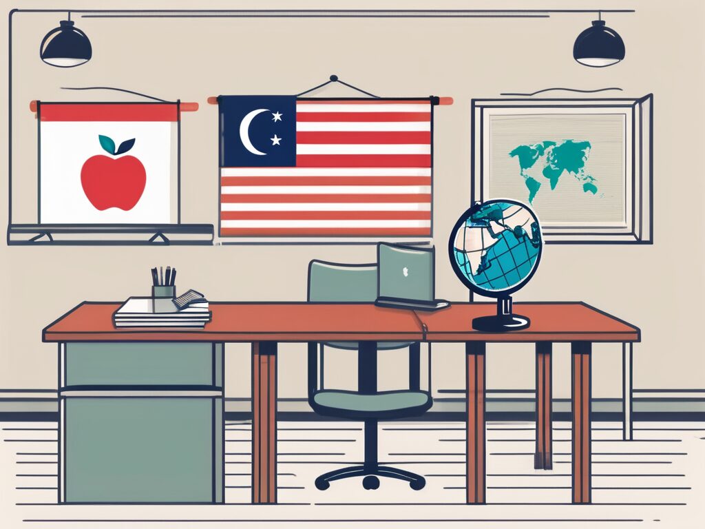 A classroom with an apple on the desk