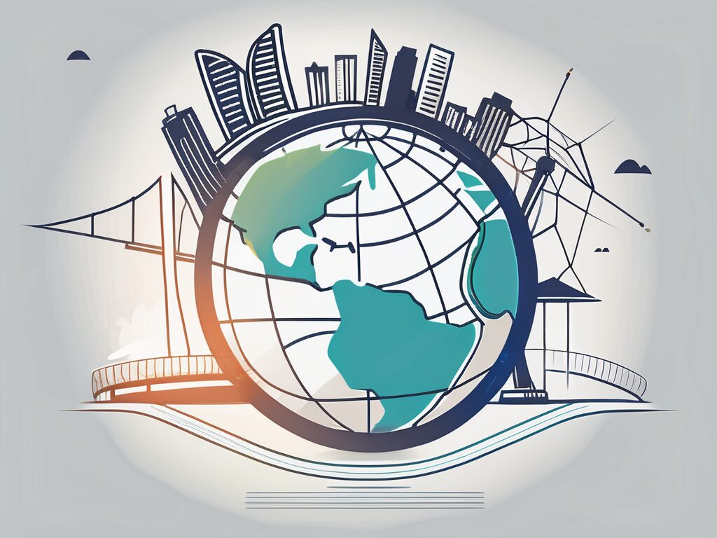 Four symbolic icons representing different professional development opportunities (like a globe for international aspects