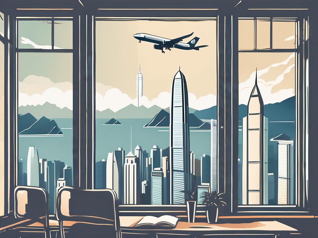 The hong kong skyline with iconic landmarks
