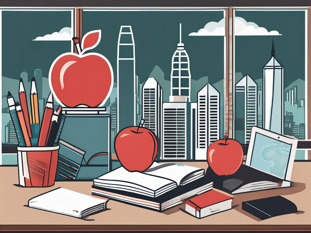 A diverse set of school supplies like books