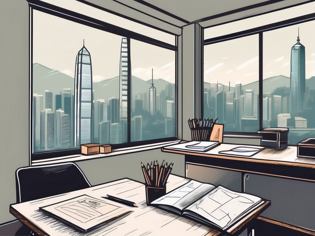 A classroom with a teacher's desk