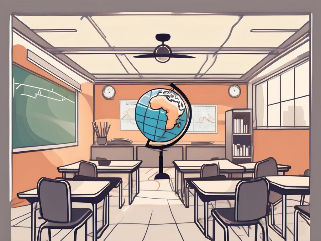 A classroom setting in hong kong with a globe