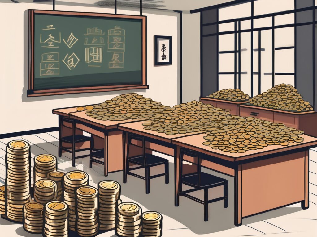 A traditional chinese classroom setting with a teacher's desk