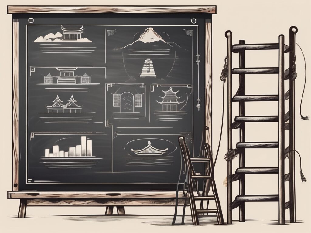 A chalkboard with a ladder drawn on it