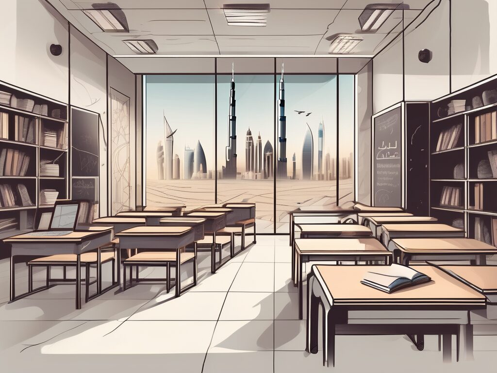 A classroom setting in dubai with various educational tools like books