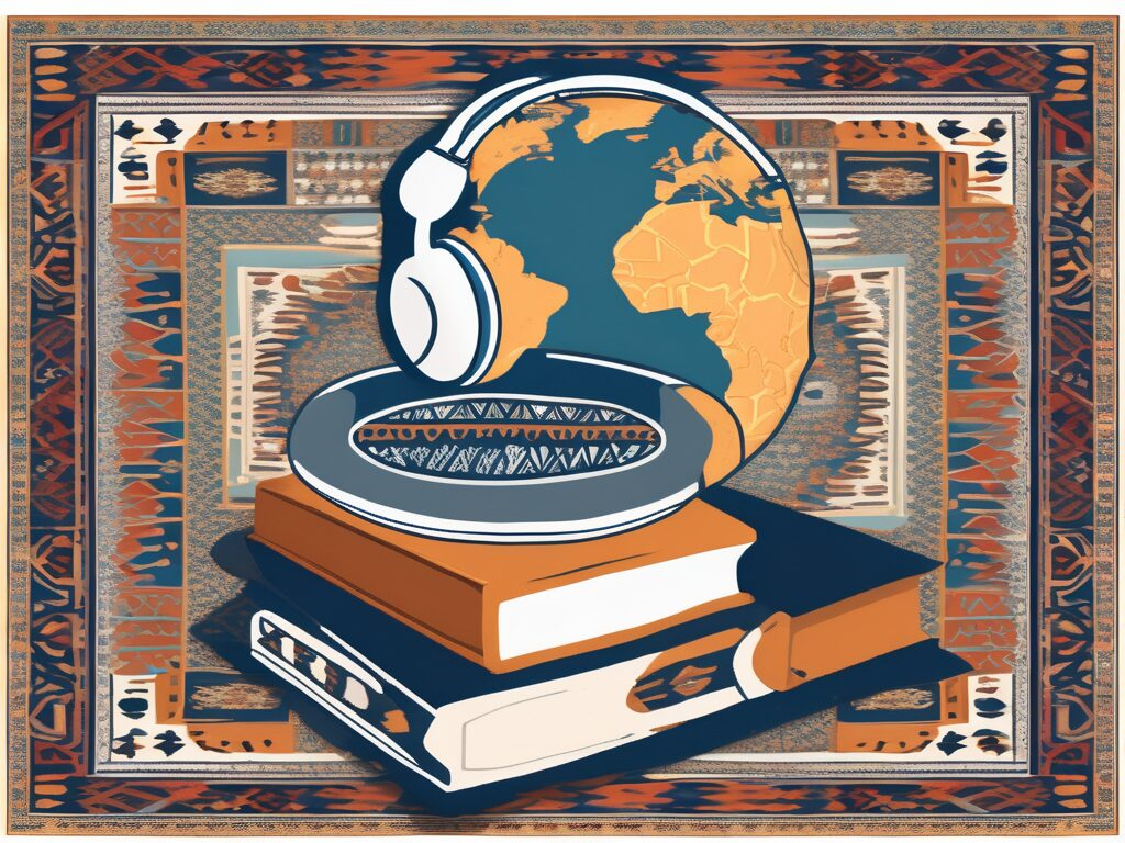 Various language learning tools such as headphones