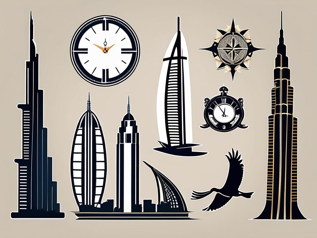Various iconic landmarks of dubai like the burj khalifa