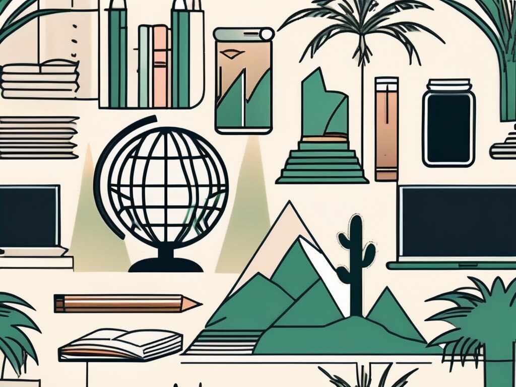 A diverse group of school supplies such as a globe