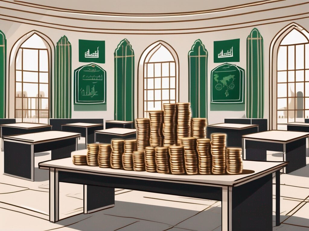 A traditional saudi arabian classroom with a chalkboard