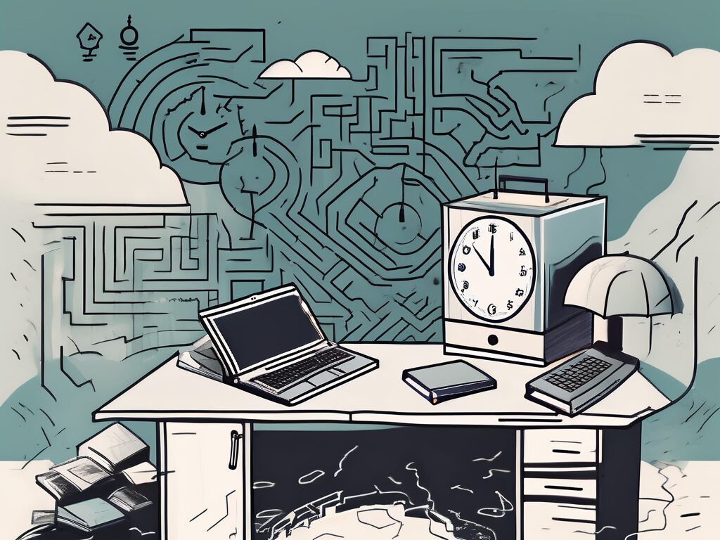 A classroom setting in malaysia with various elements symbolizing challenges such as a broken computer