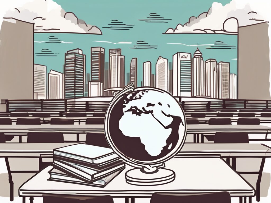 A classroom setting with a globe