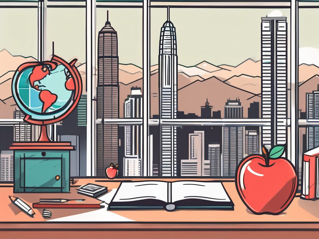 A teacher's desk with an apple