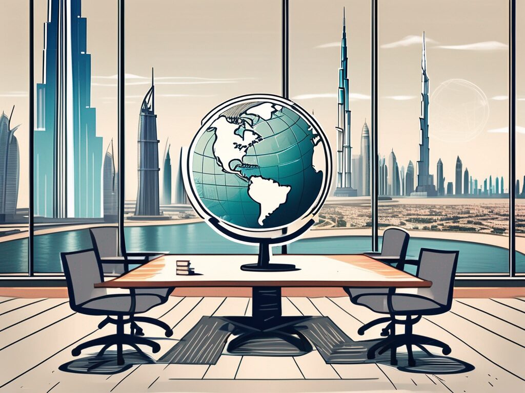 A classroom with a globe