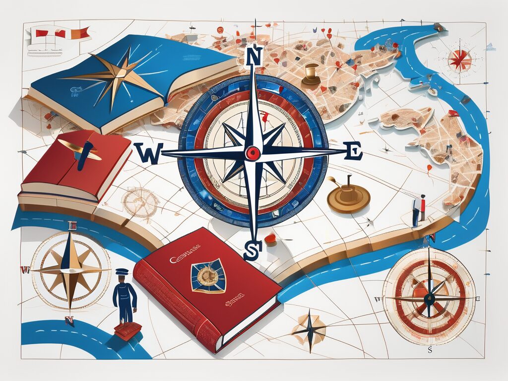A compass superimposed on a stylised map of the uk