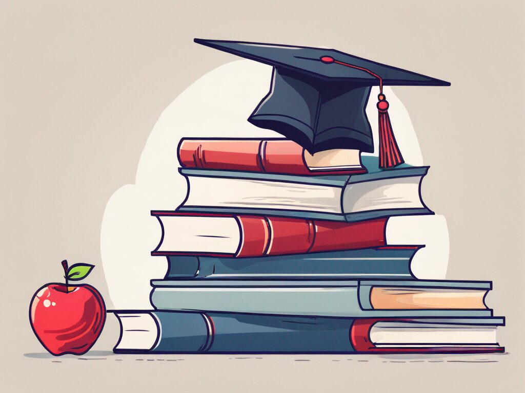 A graduation cap placed on top of a stack of books