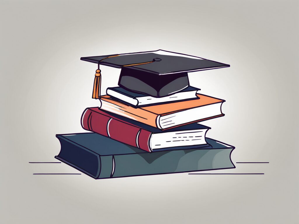 A graduation cap resting on top of a stack of books