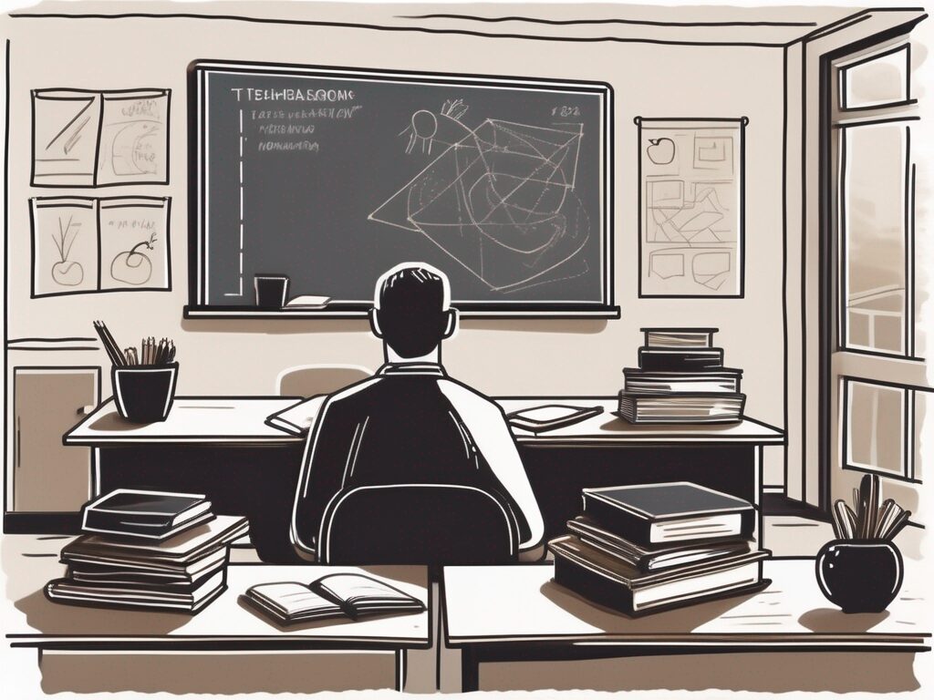 A classroom setting in the uk with a teacher's desk
