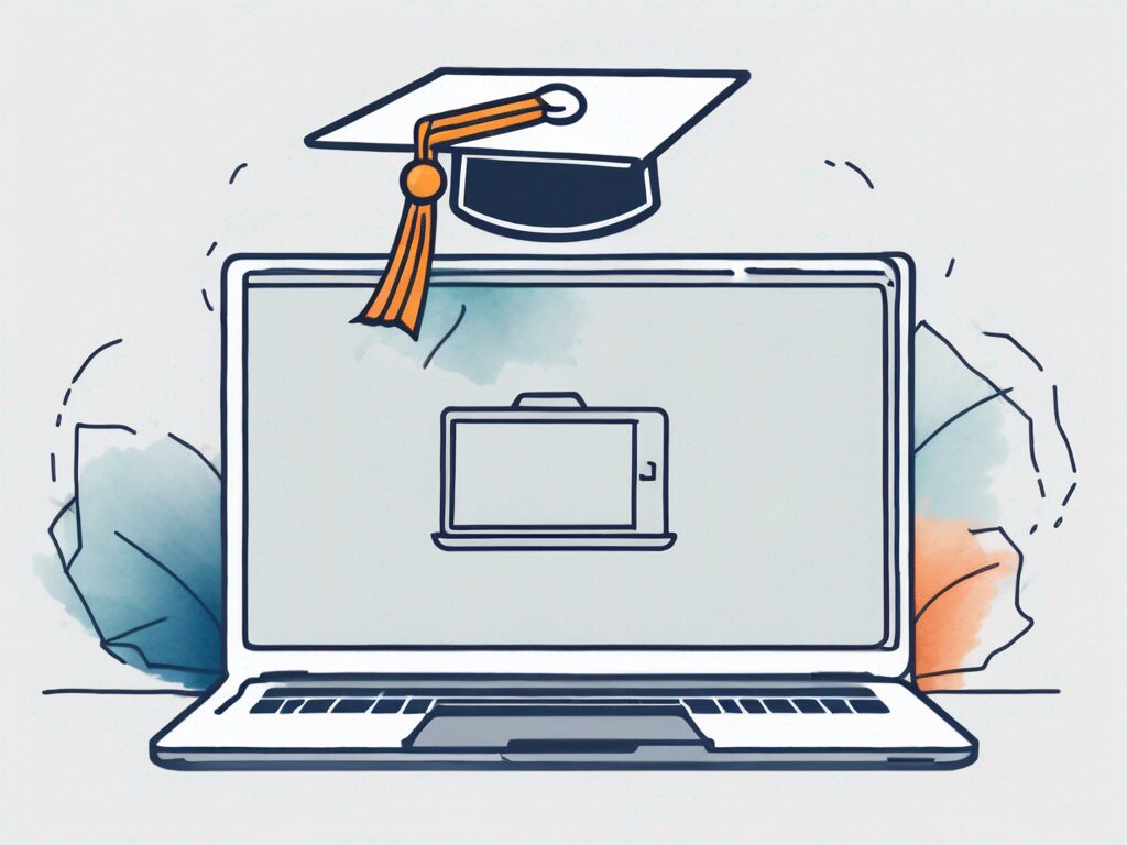 A laptop with a graduation cap on top