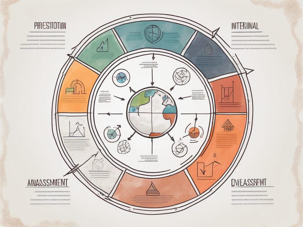 A four-part cycle diagram with symbols representing international education