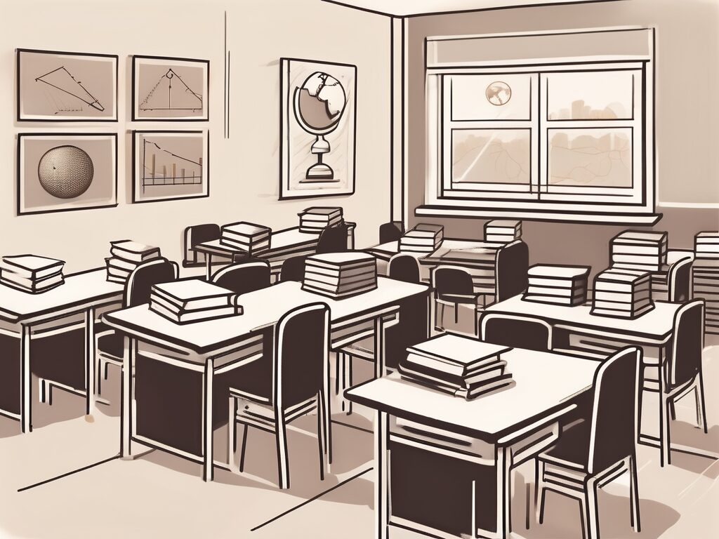 A classroom setting in an international school with different educational tools like books