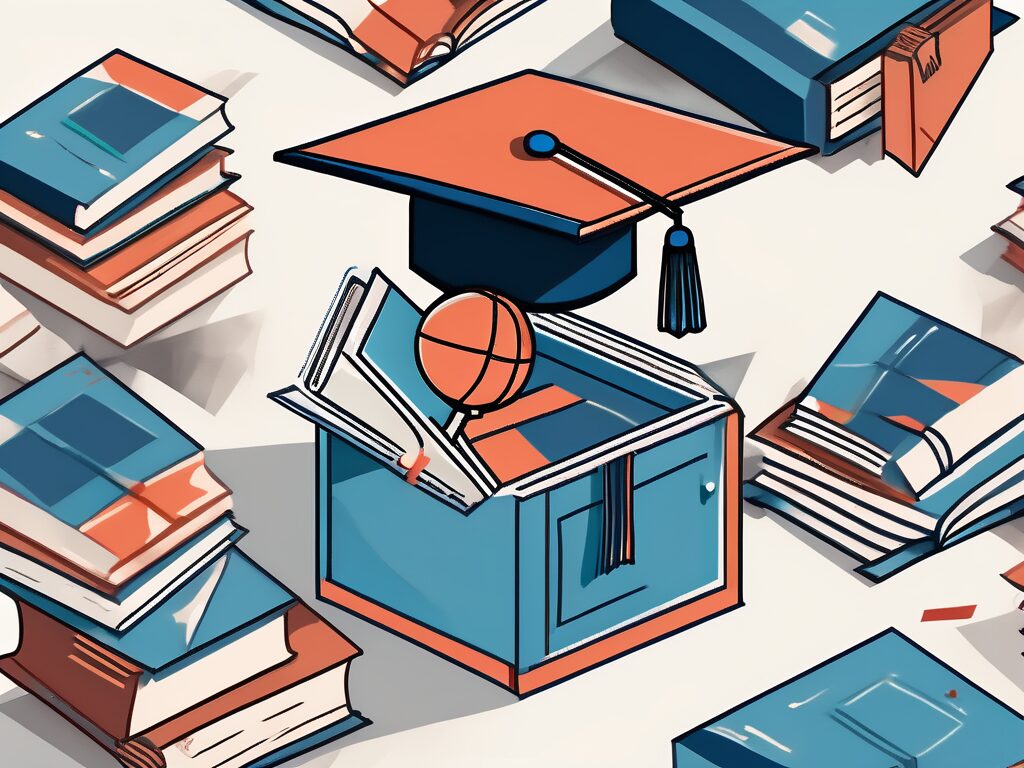 An open box with various educational elements like books
