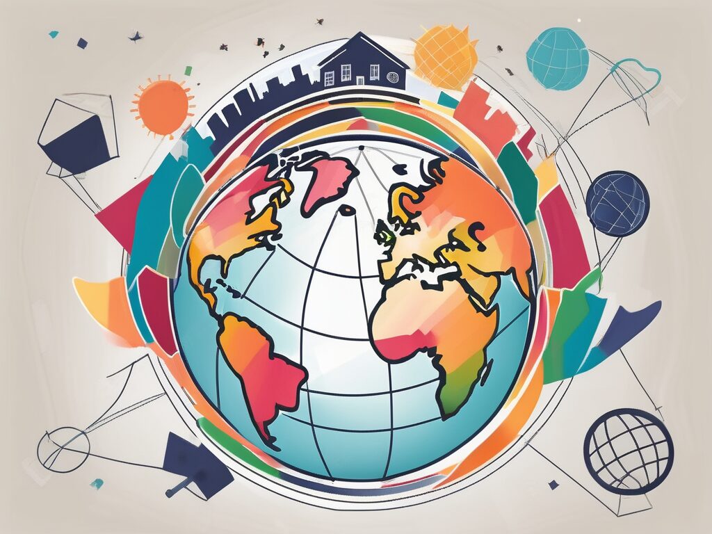 A globe surrounded by colorful