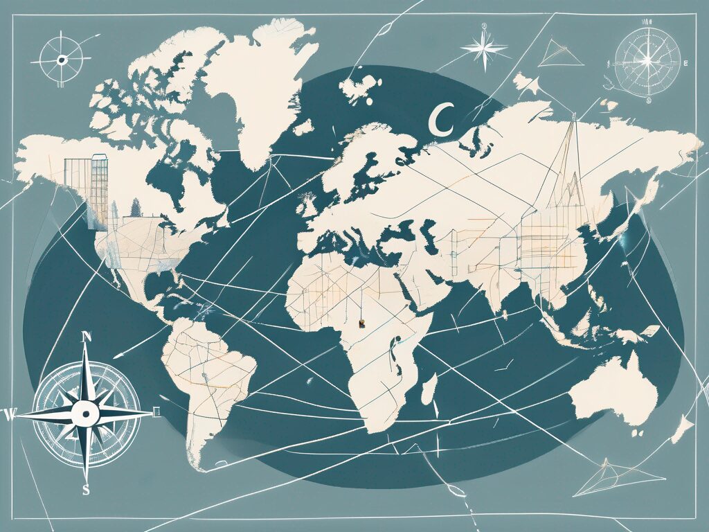 A global map with different school buildings