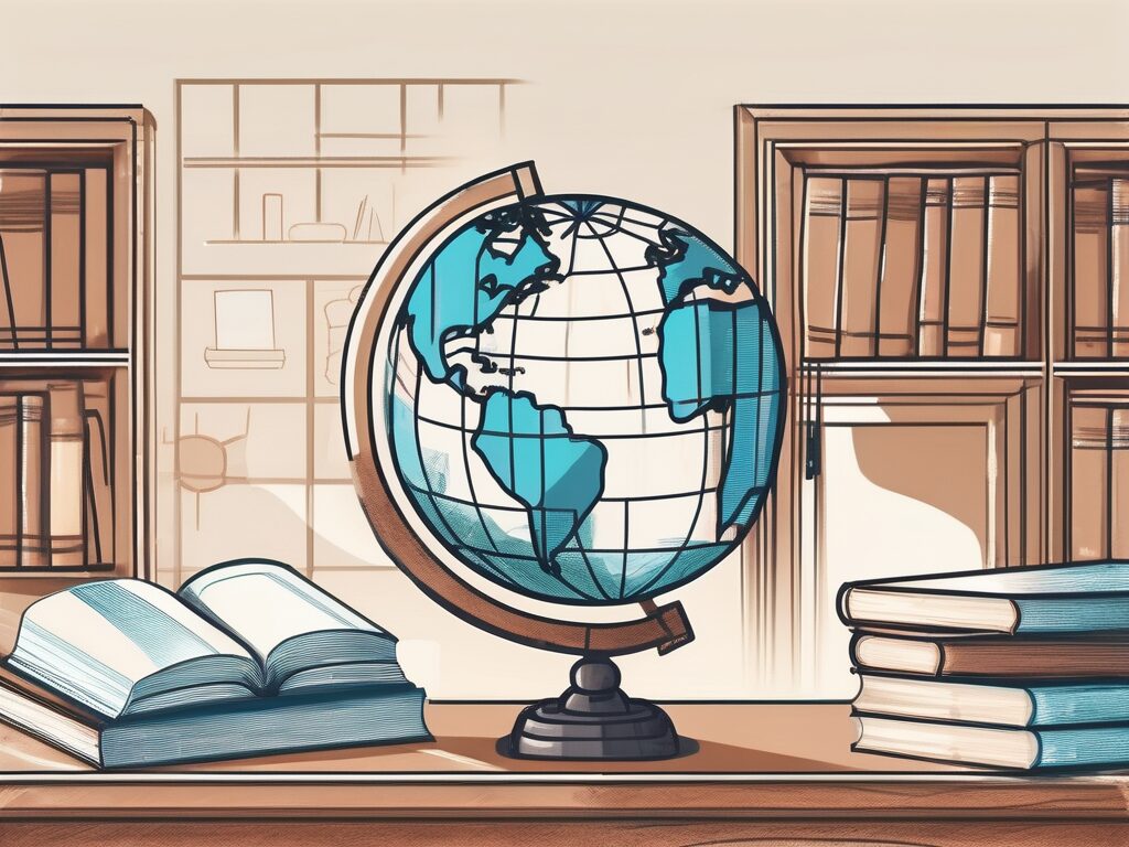 A classroom setting with a globe