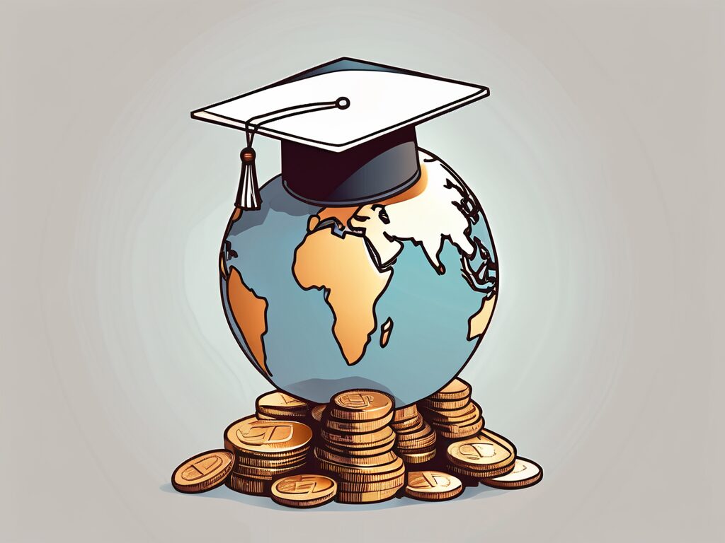 A stack of coins with a graduation cap on top