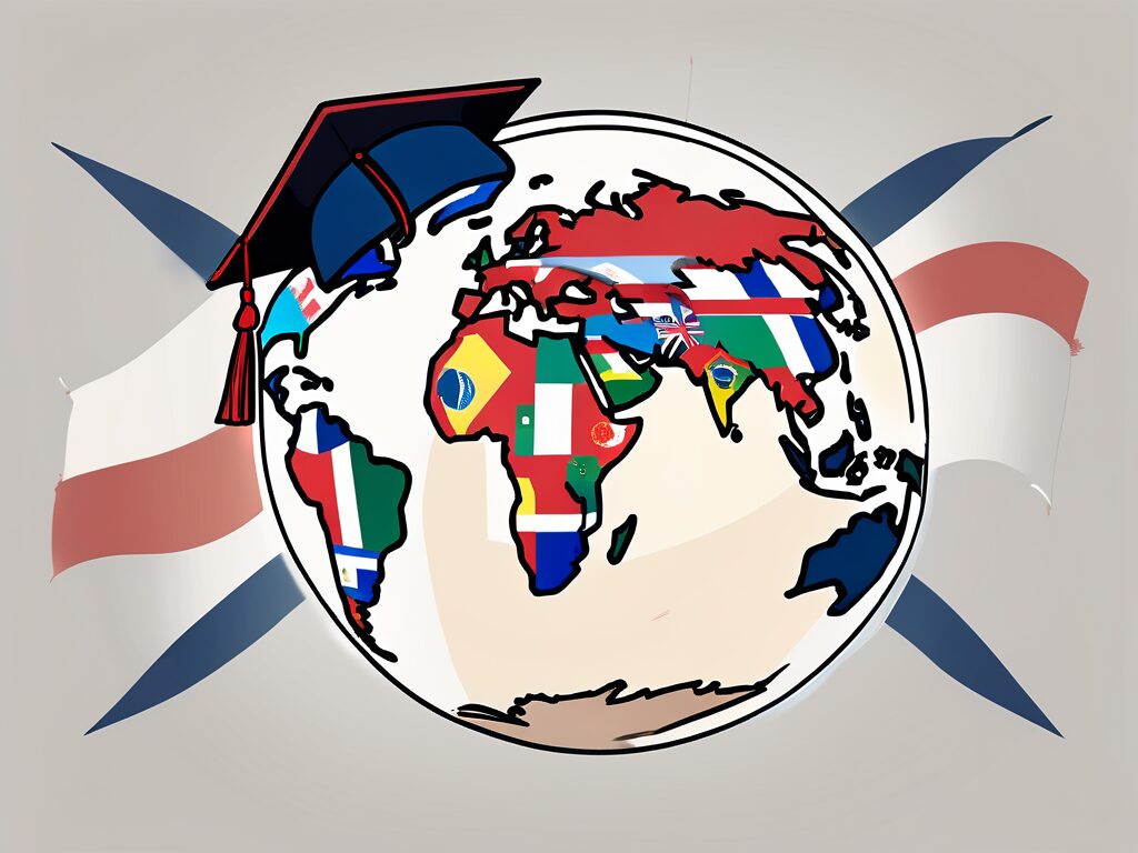 A globe with different flags pinned on it