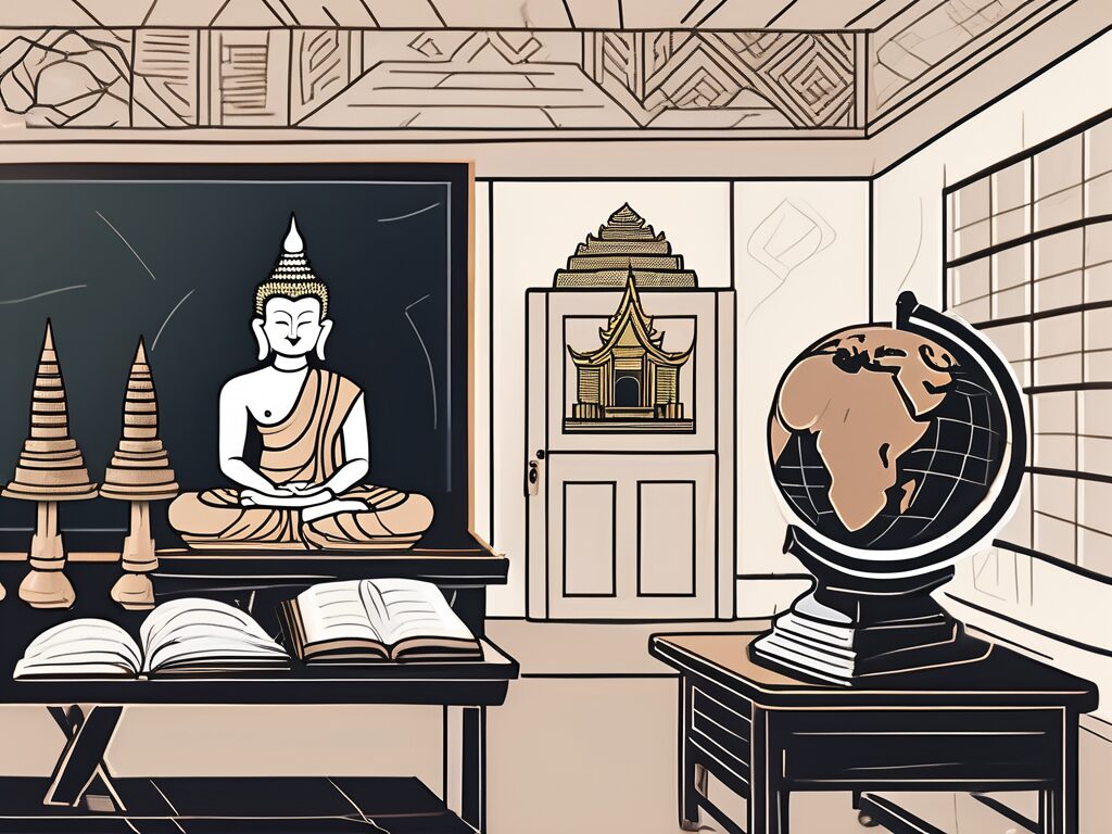 A classroom setting with traditional thai elements