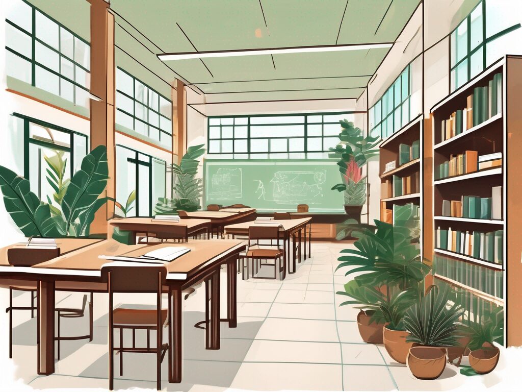 Various school facilities such as a modern classroom