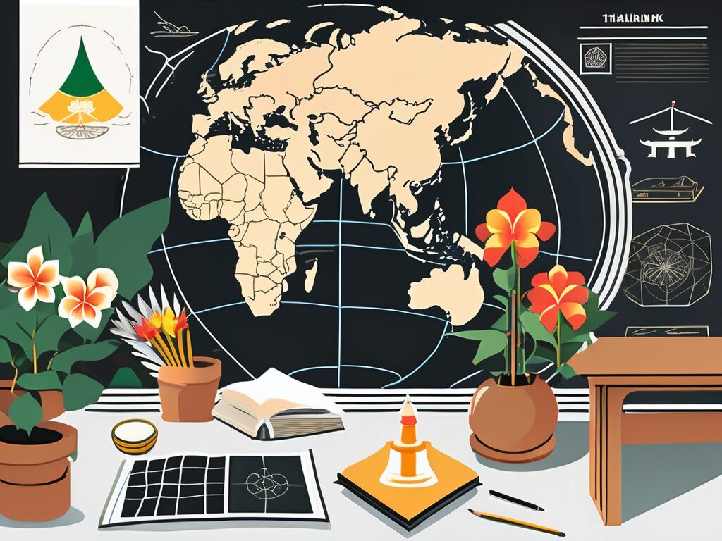 A classroom setting with a chalkboard