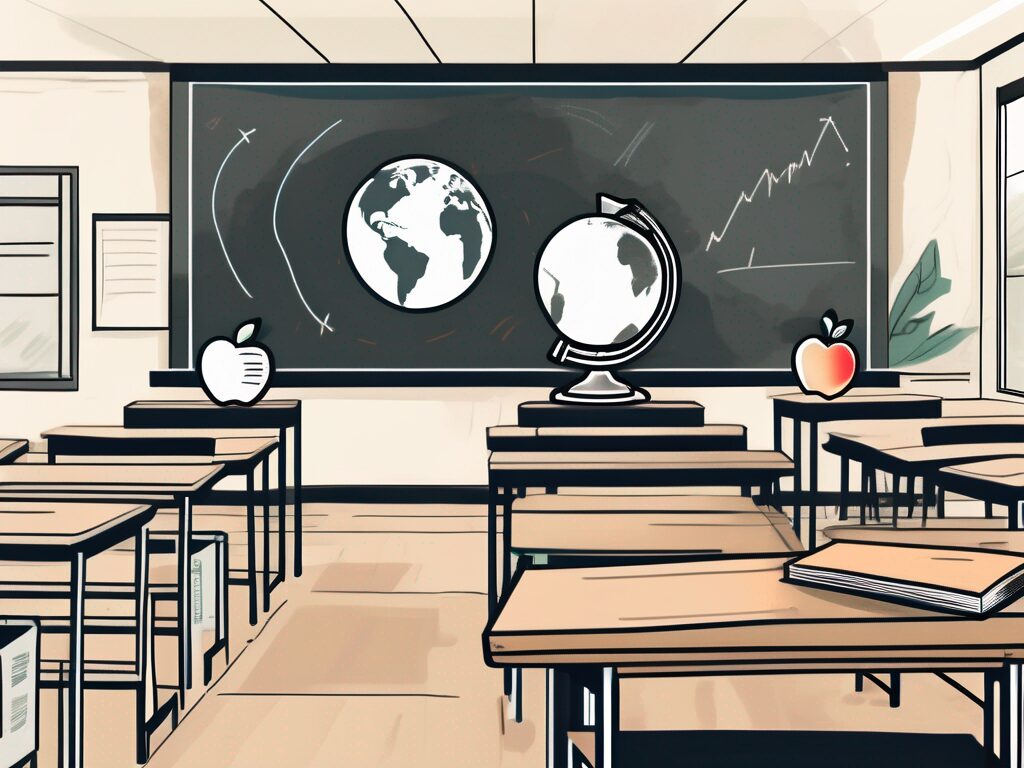 A classroom setting in thailand with elements like a chalkboard