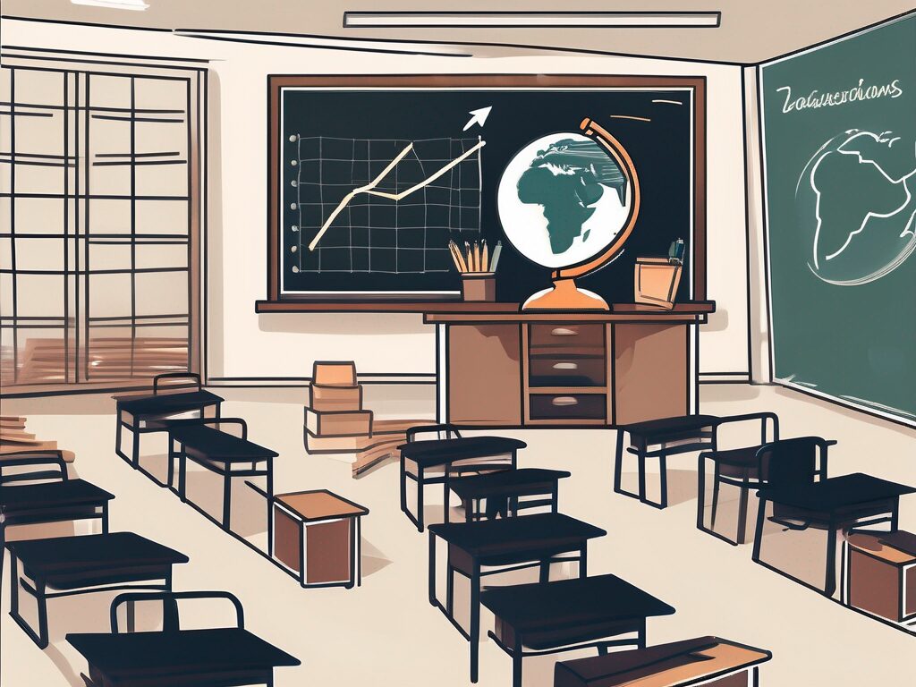 A classroom setting in thailand with a chalkboard