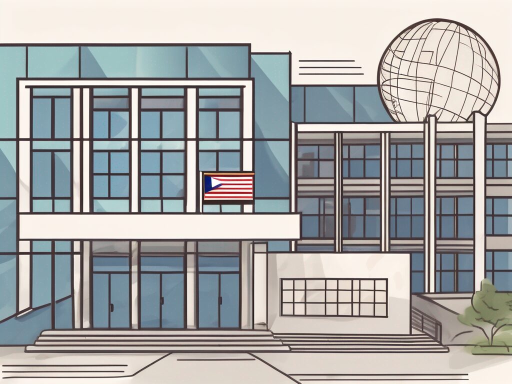 A school building with a thai flag