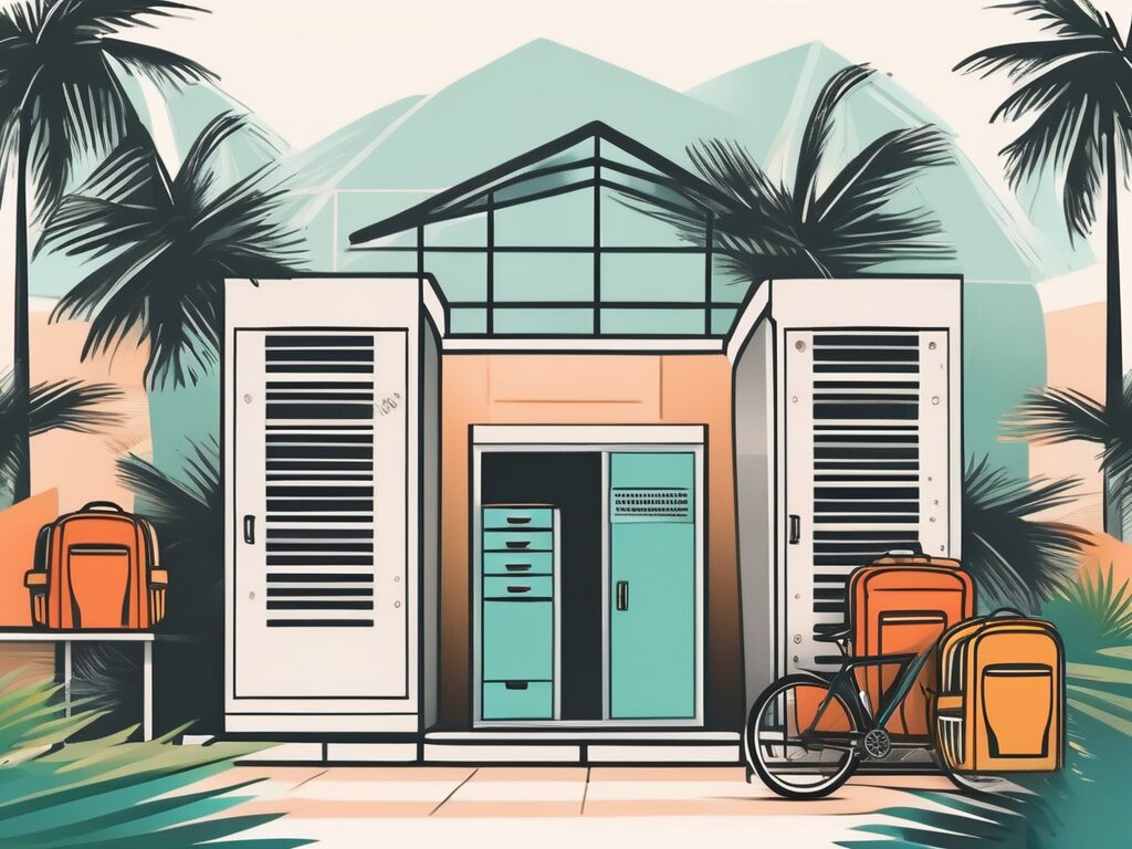 Seven different storage options such as a suitcase