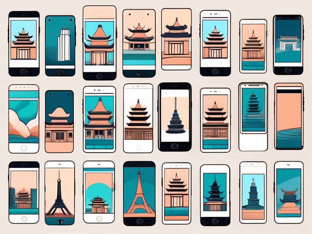 A variety of smartphones displaying different instagram posts related to teaching materials