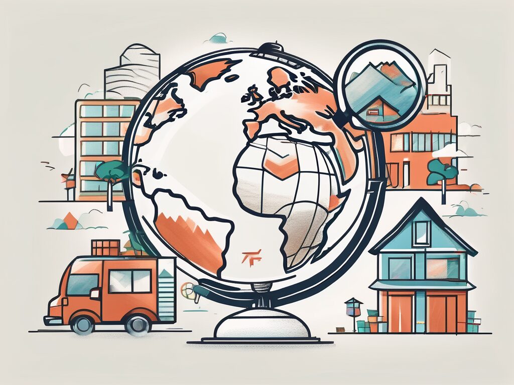 A globe with a magnifying glass over hong kong
