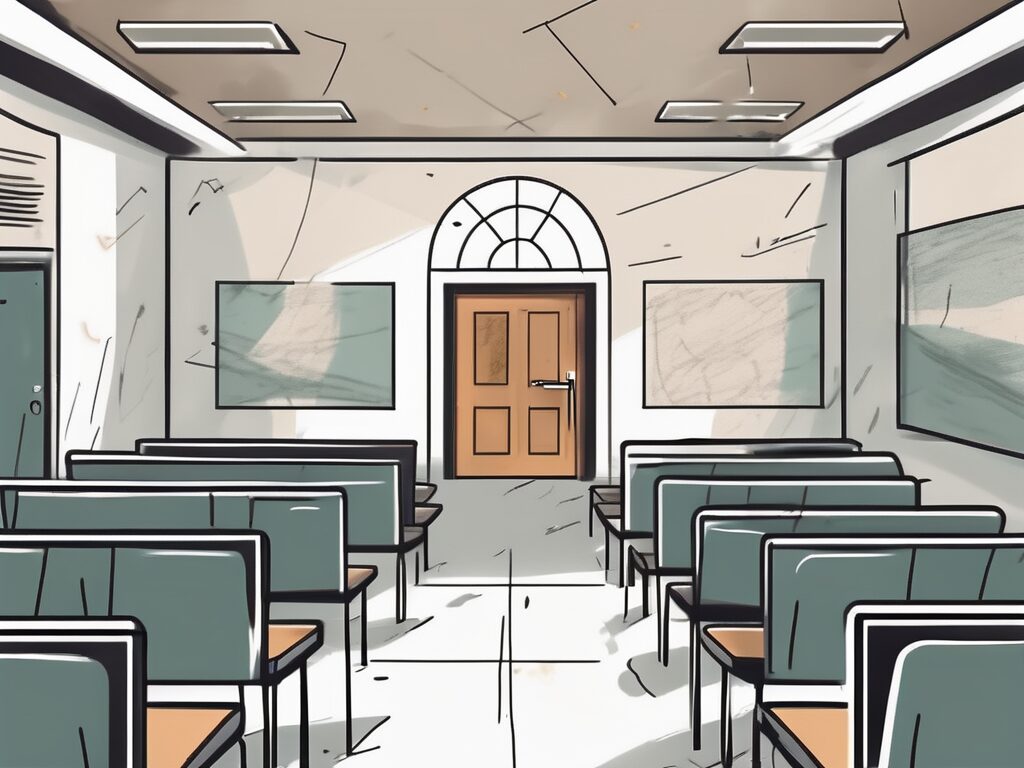 A classroom setting in dubai with noticeable barriers such as a locked gate