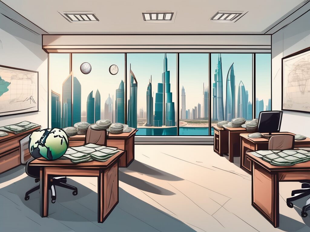 A classroom setting in dubai with a view of its iconic skyline in the background