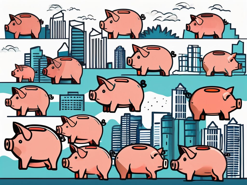 Eight different piggy banks
