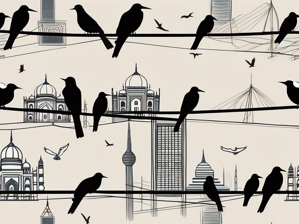 A collection of ten different birds perched on a wire