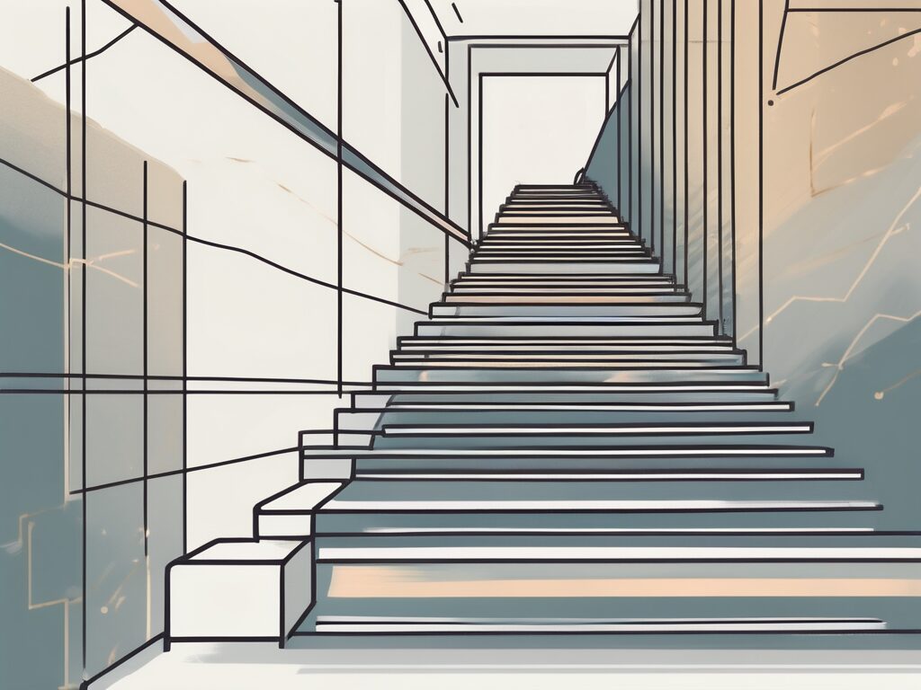 A staircase ascending towards a graduation cap at the top