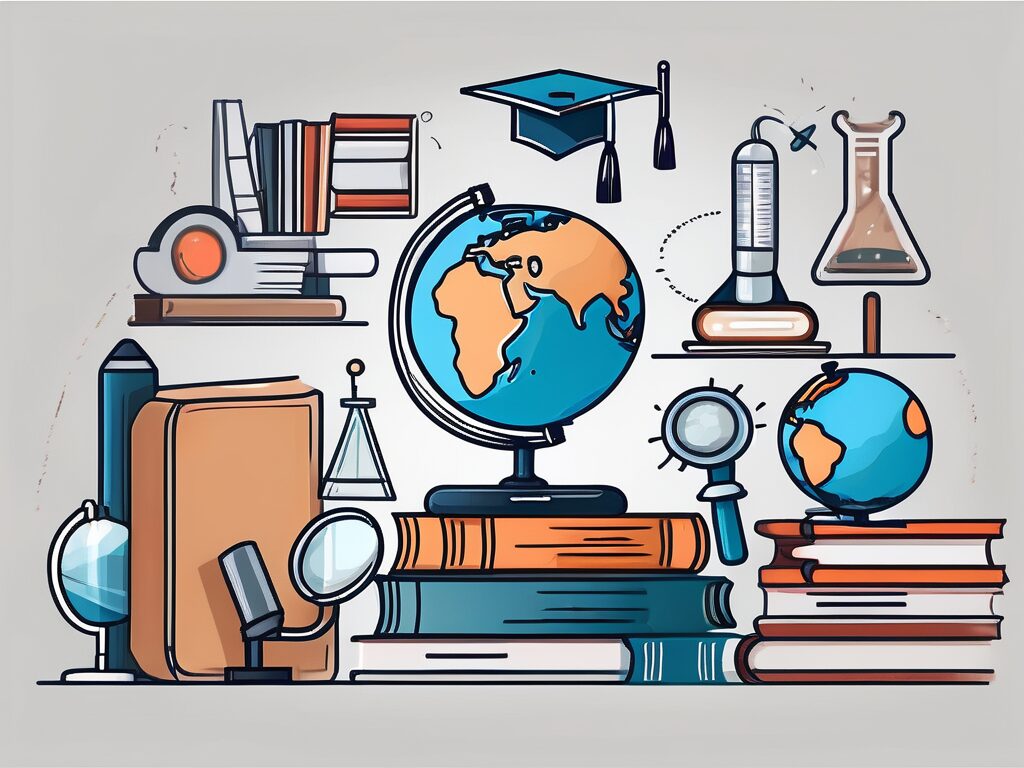 A collection of different educational tools such as a globe