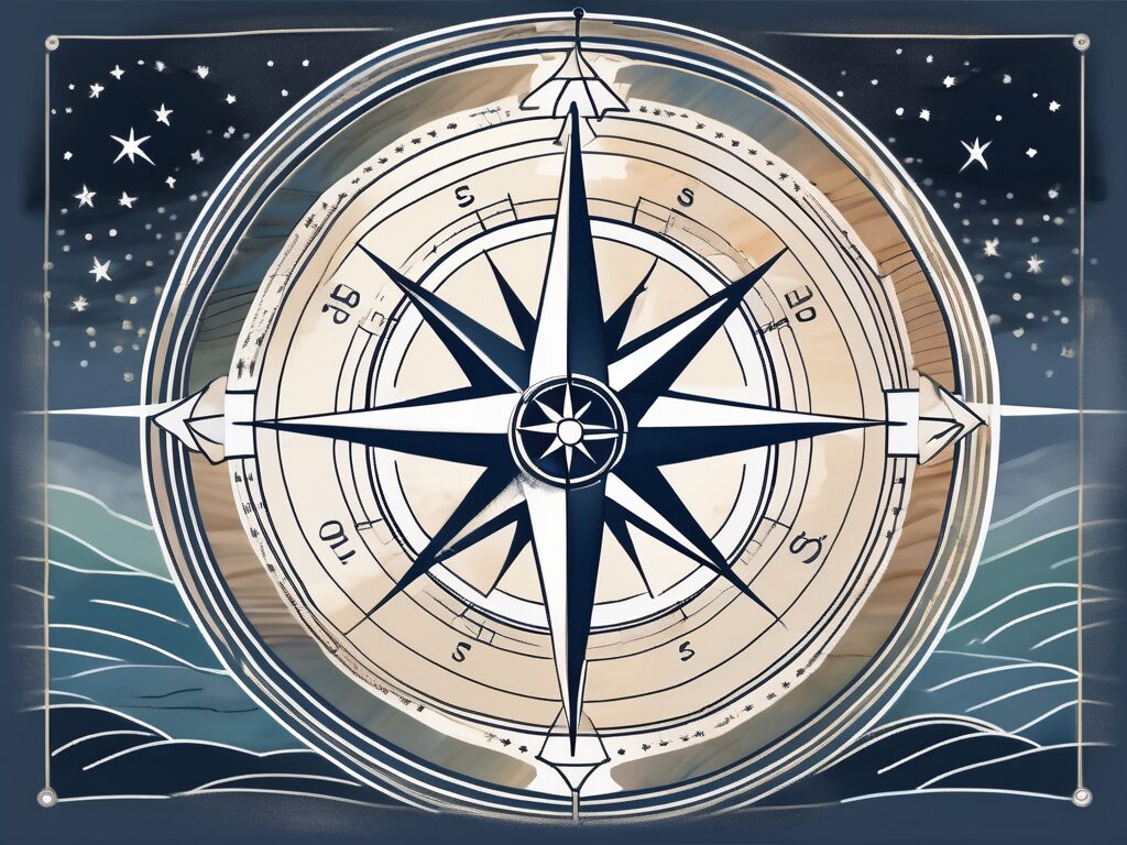 A compass navigating through a stormy sea