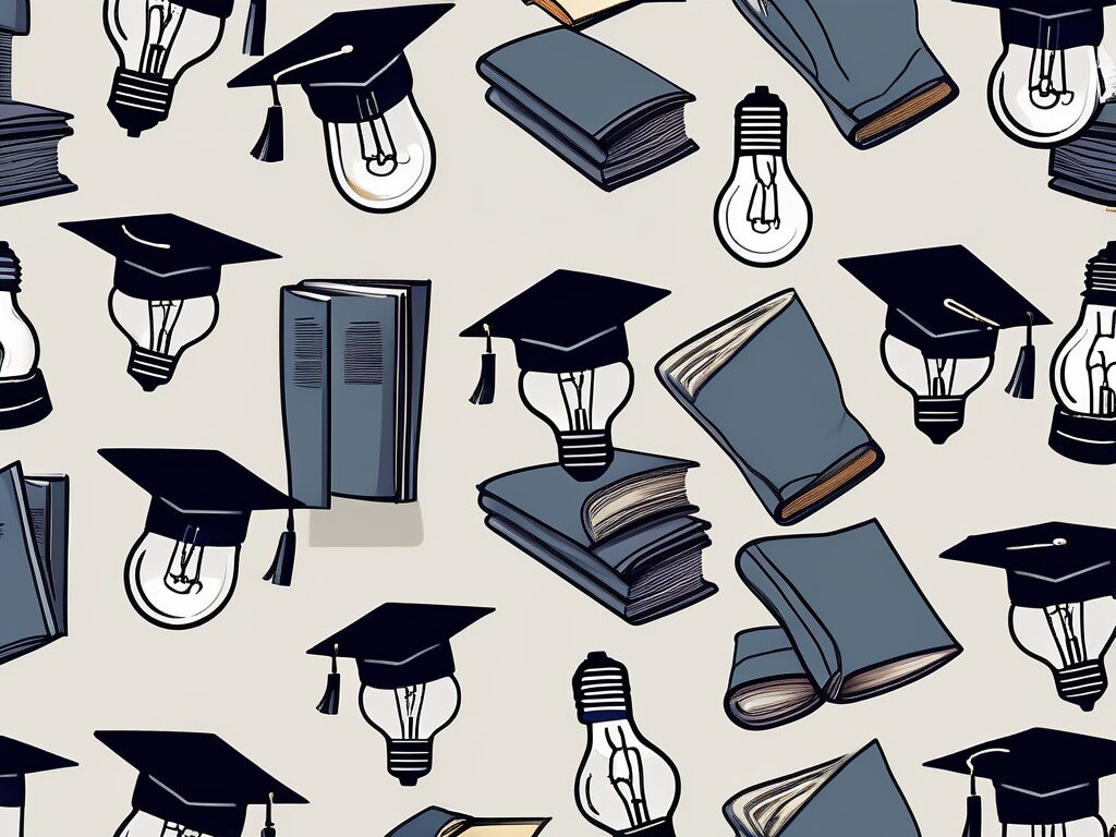 A stack of books next to a graduation cap