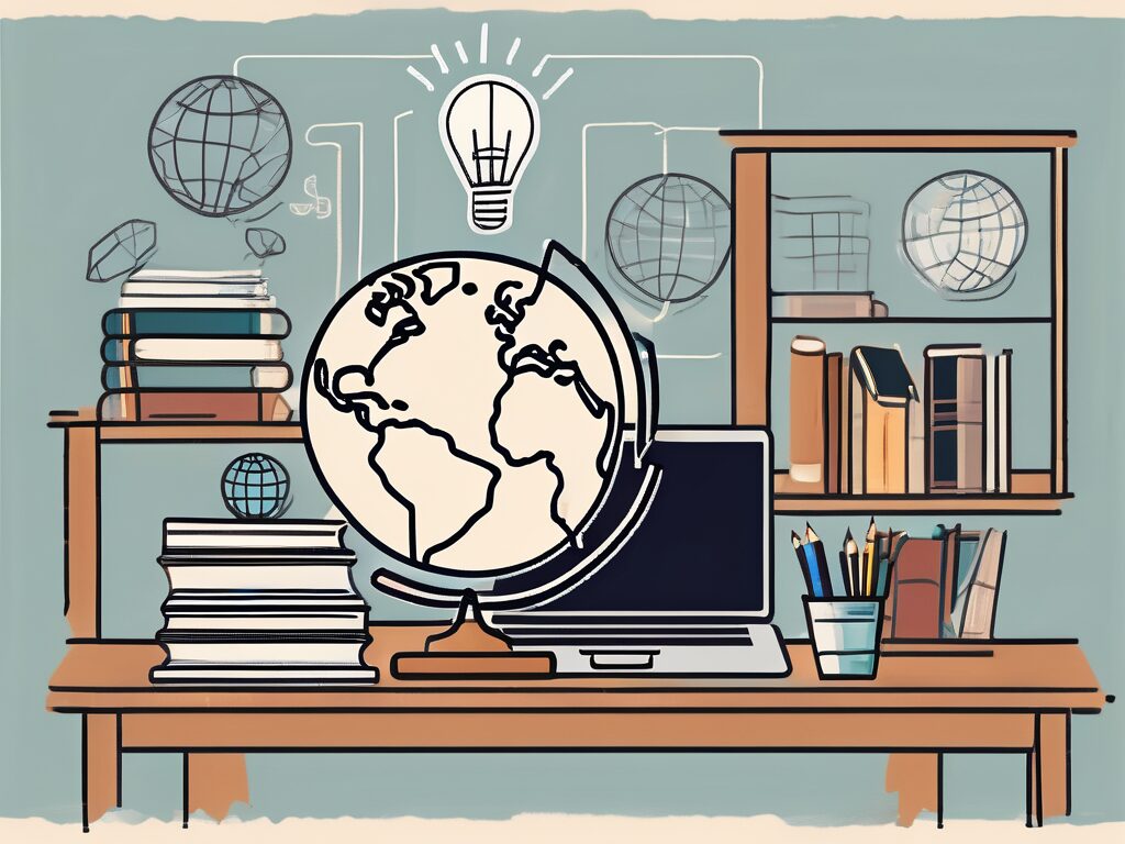 A classroom setting with various educational tools such as books