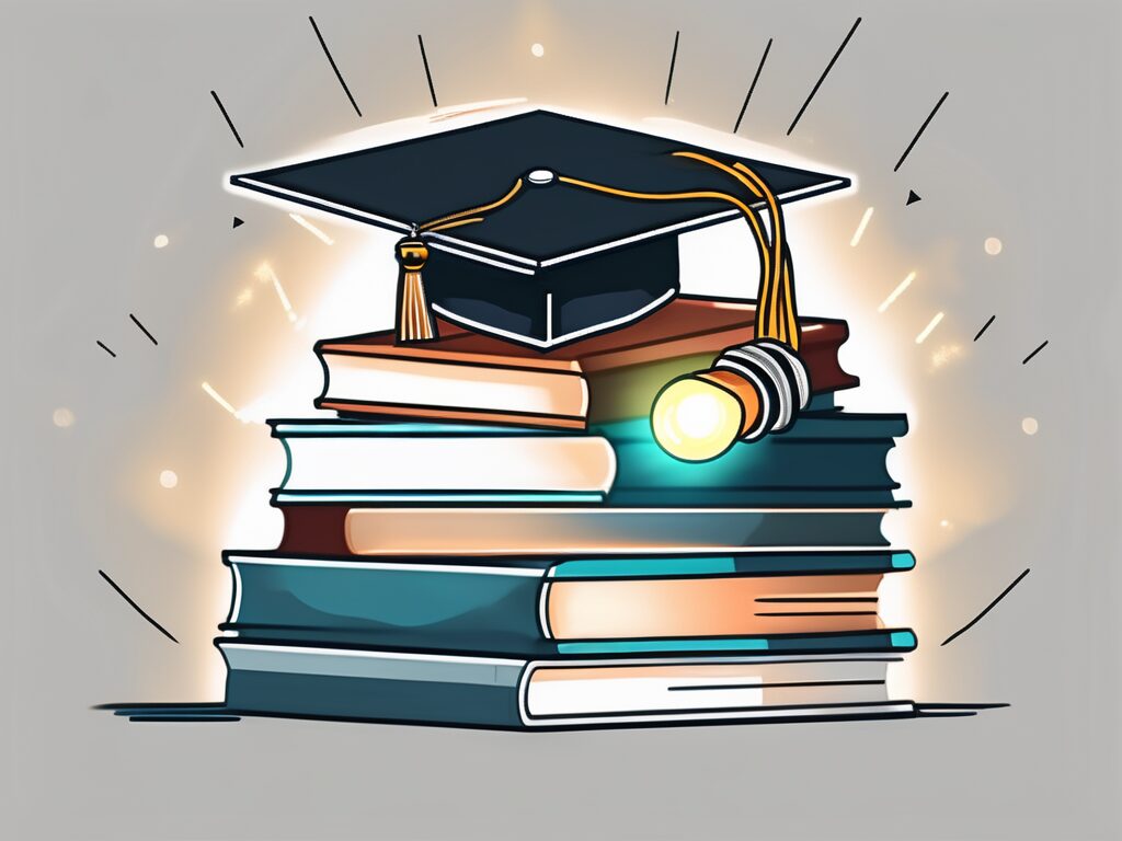 A graduation cap placed on a stack of books